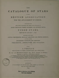 The catalogue of stars of the British association for the advancement of science ; containing the mean right ascensions and North polar distances of eight thousand three hundred and seventy-seven fixed stars