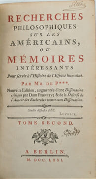 Recherches philosophiques sur les Américains, ou Mémoires intéressants pour servir à l'histoire de l'espèce humaine. . PAUW (Corneille de). 