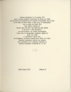 CELUI QUI NE PEUT SE SERVIR DES MOTS. Collectif : Alechinsky, Beckett, Bonnefoy, Butor, Dupin, Torreilles, etc. - BRAM VAN VELDE