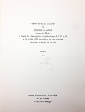 Derrière le Miroir n° 210 . TÀPIES. Monotypes . Juin 1974. TIRAGE DE LUXE SIGNÉ PAR L'ARTISTE.. TÀPIES, Antoni - Georges Raillard.