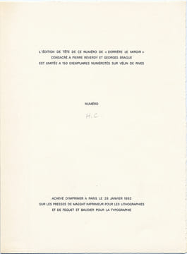 DERRIÈRE LE MIROIR n° 135-136 . PIERRE REVERDY, GEORGES BRAQUE. Déc.1962-Janv.1963. TIRAGE DE LUXE. BRAQUE, Georges - Pierre Reverdy, François Chapon, ...