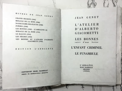 LES BONNES. L'ATELIER D'ALBERTO GIACOMETTI. L'ENFANT CRIMINEL. LE FUNAMBULE. (le n° 4 sur Japon nacré)