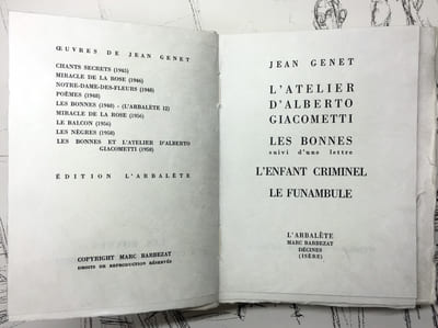 LES BONNES. L'ATELIER D'ALBERTO GIACOMETTI. L'ENFANT CRIMINEL. LE FUNAMBULE. (le n° 4 sur Japon nacré)