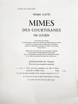 MIMES DES COURTISANES. Illustrations d'Edgar Degas gravées sur cuivre (1935).. LOUŸS, Pierre - DEGAS, Edgar