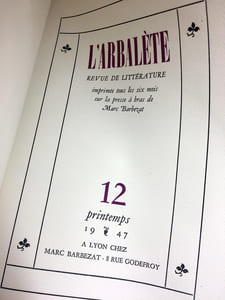 L’ARBALÈTE n° 12. Revue de Littérature.