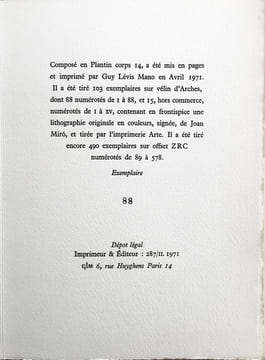 ERRANTES GRAMINÉES. Avec une lithographie de Joan Miró.. TORREILLES, Pierre - MIRÓ -Joan