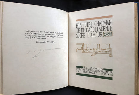 Histoire charmante de l’adolescente Sucre d’amour. L'un des 25 ex. peints à la main dans les ateliers de Jean Dunand.. MARDRUS, Joseph Charles - ...