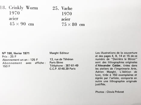 DERRIÈRE LE MIROIR N° 190. CALDER. Février 1971.. CALDER, Alexandre - Carlos Franqui.