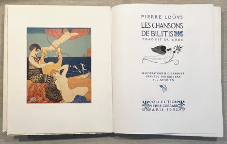 LES CHANSONS DE BILITIS. Taduit du grec. Illustrations de G. Barbier gravées sur bois par F.L. Schmied (1922). LOÜYS, Pierre - BARBIER, George.