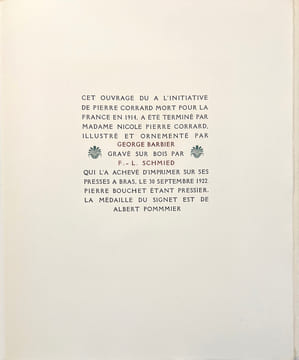 LES CHANSONS DE BILITIS. Taduit du grec. Illustrations de G. Barbier gravées sur bois par F.L. Schmied (1922). LOÜYS, Pierre - BARBIER, George.