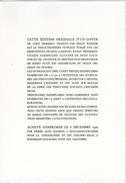 L'OISELEUSE (L'UCCELLATRICE). Un conte de Luigi Mormino traduit par Nelly Kohler. Frontispice de Mario Avati. Illustrations de Assadour.. MORMINO, ...