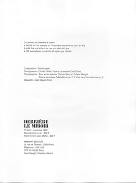 DERRIÈRE LE MIROIR N° 242. CHILLIDA. Novembre 1980.
. CHILLIDA, Eduardo - Bernard NOËL