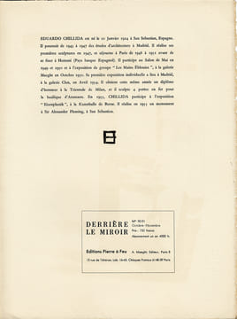DERRIÈRE LE MIROIR N °90-91. CHILLIDA. Oct.-Novembre 1956.. CHILLIDA, Eduardo - BACHELARD Gaston