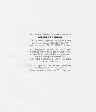 DERRIÈRE LE MIROIR N° 92-93 - 10 ANS D'ÉDITION. Décembre 1956.. MIRO, Joan - Giacometti, Alberto - Chagall, Marc - Bazaine, Jean - UBAC, Raoul - ...
