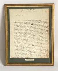 Lettre autographe signée, datée  25 août 1825. Une page in-8, avec quelques lignes au verso (20 x 25 cm), sous cadre (25 x 31 cm).