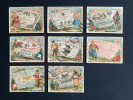 8 CHROMOS-LOZOUET-H.VEILLEUX-CHEMISES SUR MESURE-ARTICLES DE BAINS-BILLETS DE BANQUE. 