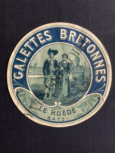 ETIQUETTE DE BOITE GALETTES BRETONNES-LE HUEDE-BATZ SUR MER