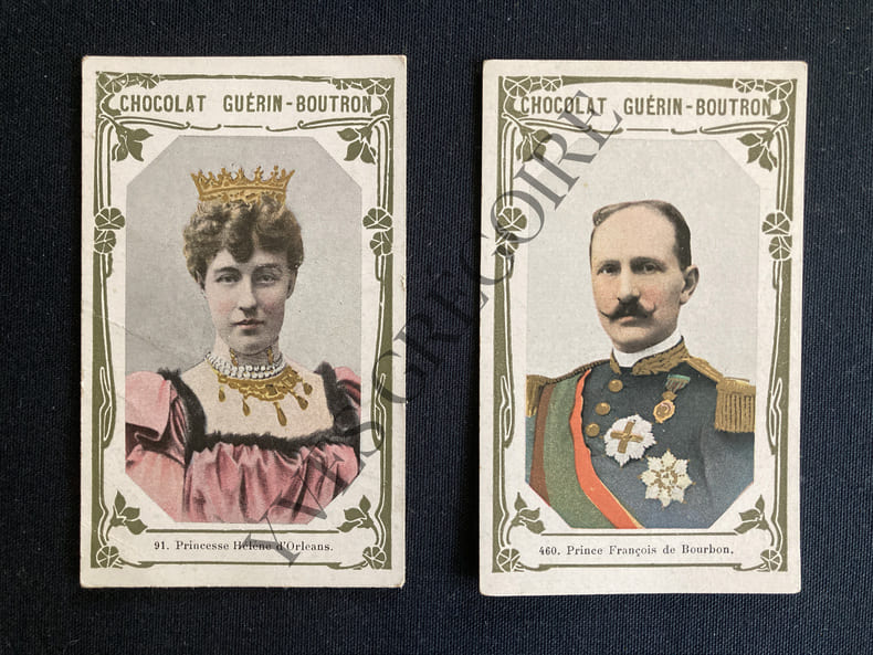 2 CHROMOS "CHOCOLAT GUERIN-BOUTRON"-N&deg;91 PRINCESSE HELENE D'ORLEANS-N&deg;460 PRINCE FRANCOIS DE BOURBON. 