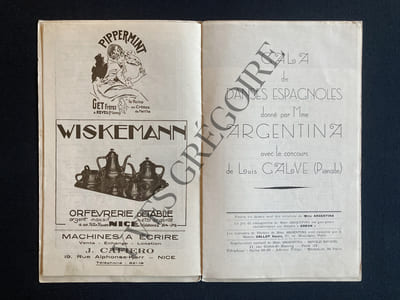 PROGRAMME CASINO MUNICIPAL DE NICE-DANSES ESPAGNOLES-MME ARGENTINA-LUIS GALVE-3 MARS 1934-COUVERTURE DE JULES CHERET