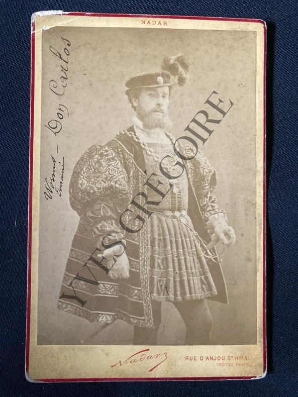 GUSTAVE WORMS-ROLE DE DON CARLOS-HERNANI-VICTOR HUGO-1877-PHOTOGRAPHIE NADAR. 