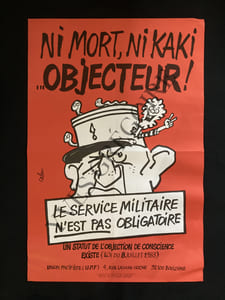 AFFICHE CABU-NI MORT, NI KAKI.OBJECTEUR!-1984
