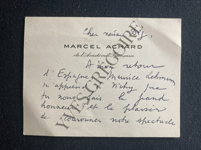 CARTE DE VISITE DE MARCEL ACHARD A ANDRE DIGNIMONT