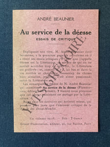 AU SERVICE DE LA DEESSE Essais de critique