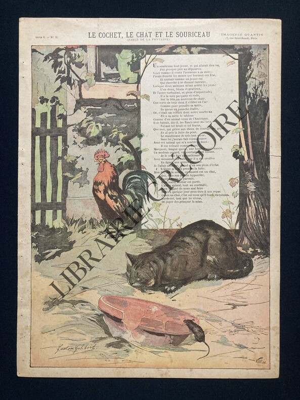 LE COCHET, LE CHAT ET LE SOURICEAU-(FABLE DE LA FONTAINE)-IMAGERIE QUANTIN. 