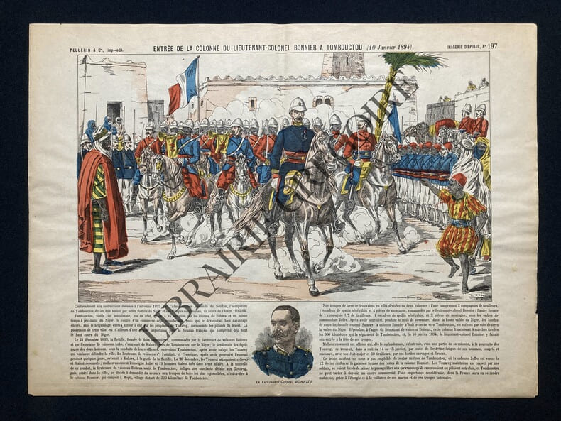 ENTREE DE LA COLONNE DU LIEUTENANT-COLONEL BONNIER A TOMBOUCTOU (10 JANVIER 1894)-IMAGERIE D'EPINAL PELLERIN. 