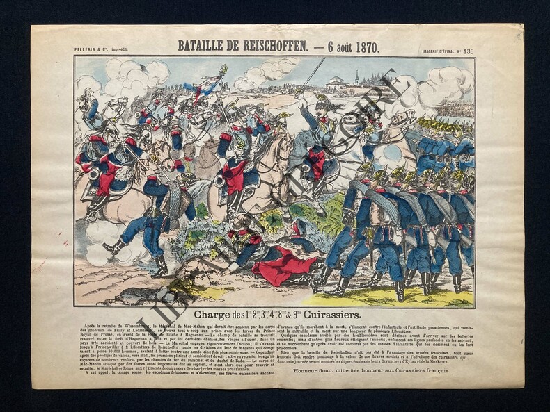 BATAILLE DE REISCHOFFEN-6 AOUT 1870-CHARGE DES 1, 2, 3, 4, 8 ET 9 CUIRASSIERS-IMAGERIE D'EPINAL PELLERIN. 