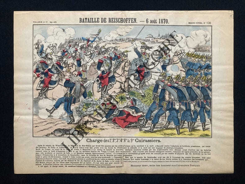 BATAILLE DE REISCHOFFEN-6 AOUT 1870-CHARGE DES 1, 2, 3, 4, 8 ET 9 CUIRASSIERS-IMAGERIE D'EPINAL PELLERIN. 