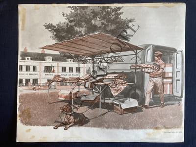 AFFICHE SCOLAIRE MDI-BUREAU DE POSTE (SERIE IM2 TABLEAU 18A)-MARCHAND TEXTILE SUR MARCHE (SERIE IM2 TABLEAU 17A)