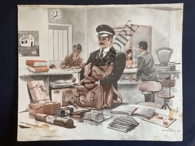 AFFICHE SCOLAIRE MDI-BUREAU DE POSTE (SERIE IM2 TABLEAU 18A)-MARCHAND TEXTILE SUR MARCHE (SERIE IM2 TABLEAU 17A)