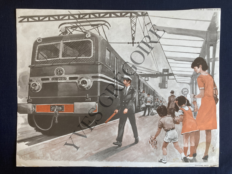 IMAGE SCOLAIRE MDI-TRAIN AU DEPART (SERIE IM2 TABLEAU N°19B)-ACCIDENT AUTOMOBILE (SERIE IM2 TABLEAU N°20B). 