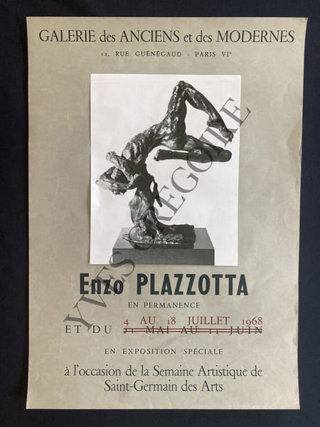 AFFICHE GALERIE DES ANCIENS ET DES MODERNES-RUE GUENEGAUD-PARIS-4 AU 18 JUILLET 1968. ENZO PLAZZOTTA