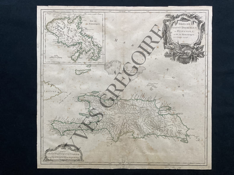 CARTE ISLE DE SAINT DOMINGUE OU HISPANIOLA, ET DE LA MARTINIQUE. ROBERT DE VAUGONDY