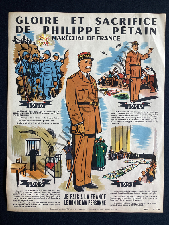 GLOIRE ET SACRIFICE DE PHILIPPE PETAIN MARECHAL DE FRANCE-AFFICHE. 