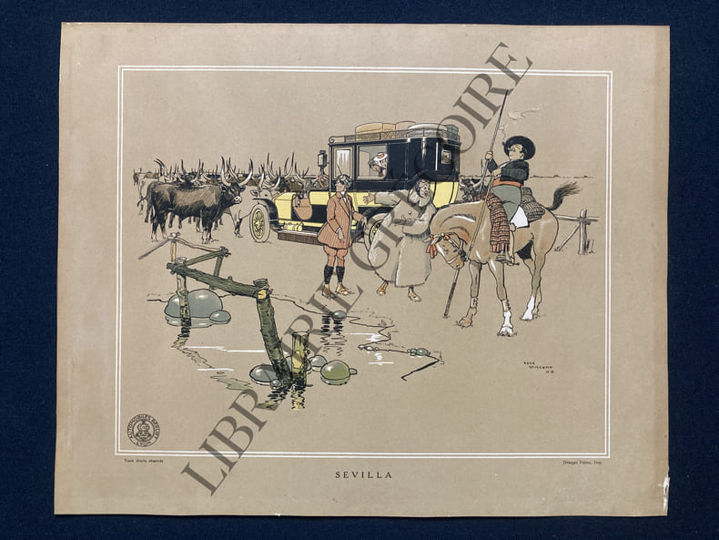 LITHOGRAPHIE AUTOMOBILES BERLIET-SEVILLA. RENE VINCENT