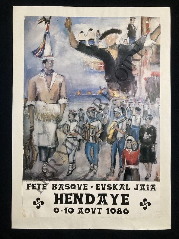 AFFICHE-FETE BASQUE-EUSKAL JAIA-HENDAYE-9-10 AOUT 1986. 