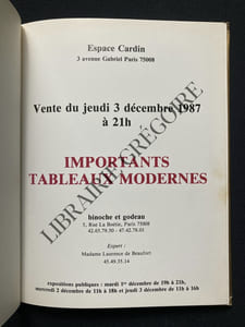 CATALOGUE DE VENTE-ESPACE CARDIN-3 DECEMBRE 1987