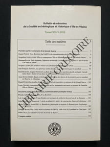 BULLETIN ET MEMOIRES DE LA SOCIETE ARCHEOLOGIQUE ET HISTORIQUE D'ILLE-ET-VILAINE-TOME CXIX/1-2015	