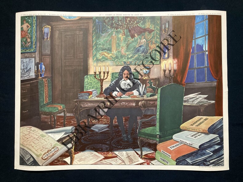 AFFICHE SCOLAIRE-TABLEAUX D'HISTOIRE-39-COLBERT LE GRAND MINISTRE DE LOUIS XIV-40-MOLIERE JOUE UNE DE SES COMEDIES. 