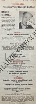 LE FIGARO LITTERAIRE-N°1160-DU 29 JUILLET AU 4 AOUT 1968-EUGENE IONESCO . undefined