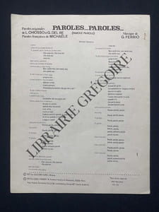 PAROLES.PAROLES.-PARTITION MUSICALE GRAND FORMAT