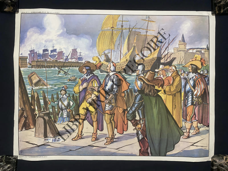 AFFICHE SCOLAIRE-TABLEAU 7 RICHELIEU ET LOUIS XIII AU SIEGE DE LA ROCHELLE-TABLEAU 8 UN DUEL AU TEMPS DE RICHELIEU. 