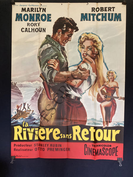 LA RIVIERE SANS RETOUR-FILM DE OTTO PREMINGER AVEC MARILYN MONROE ET ROBERT MITCHUM-AFFICHE GRAND FORMAT. 