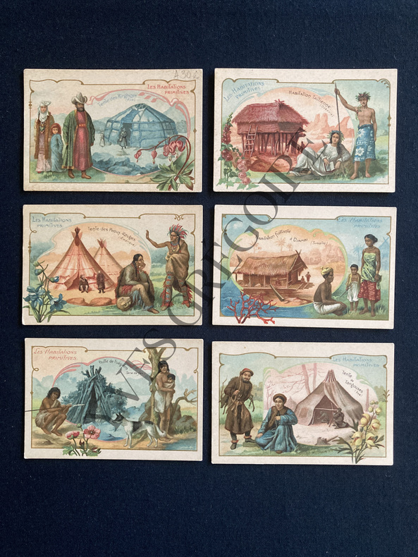 12 IMAGES PUBLICITAIRES PHOSCAO-LES HABITATIONS PRIMITIVES. 