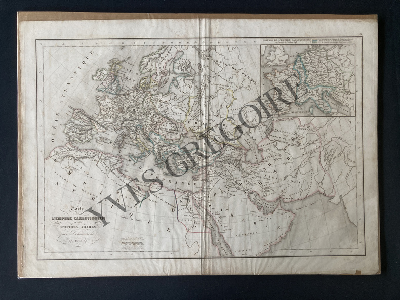 CARTE DE L'EMPIRE CARLOVINGIEN ET DES EMPIRES ARABES-PAR DELAMARCHE-1843. 
