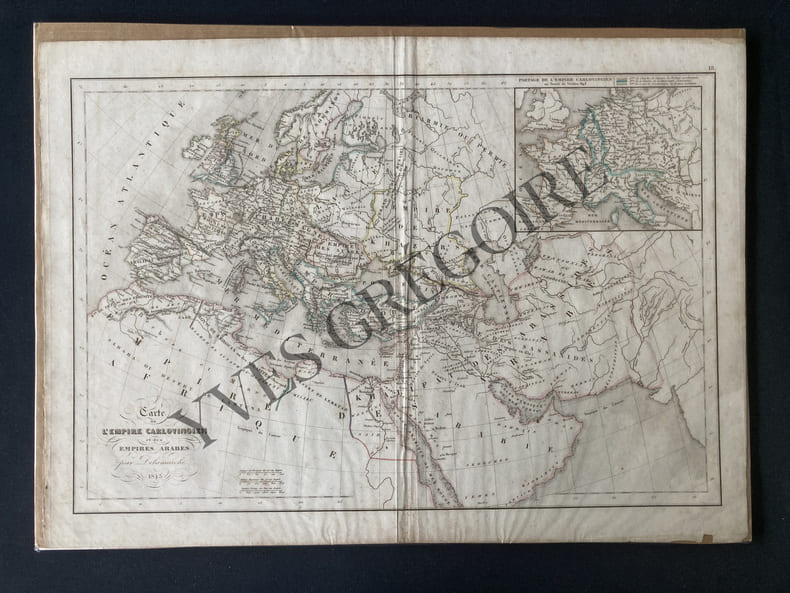 CARTE DE L'EMPIRE CARLOVINGIEN ET DES EMPIRES ARABES-PAR DELAMARCHE-1843. 