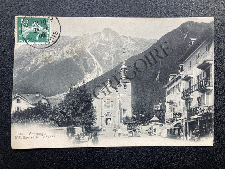 CHAMONIX-L'EGLISE ET LE BREVENT-CARTE POSTALE. 